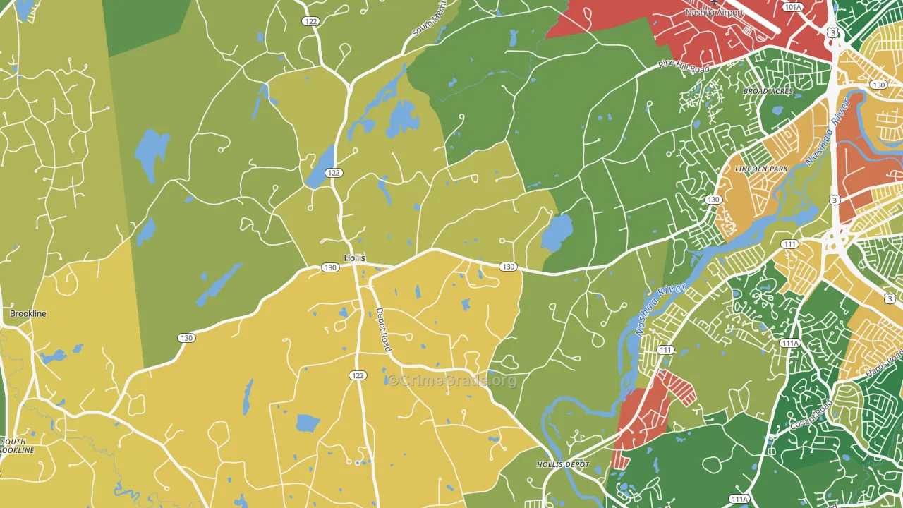 Hollis, NH Map of Burglary Rates