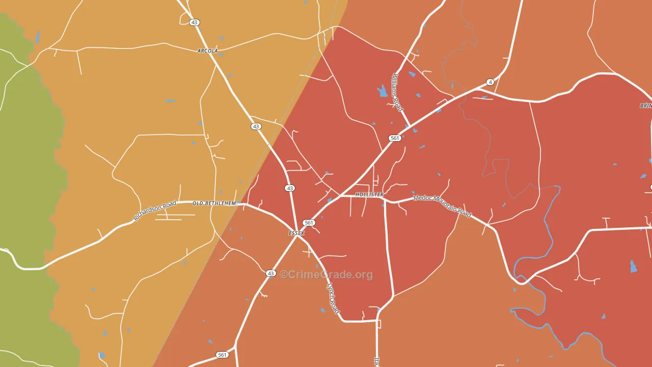 Hollister, NC Map of Burglary Rates