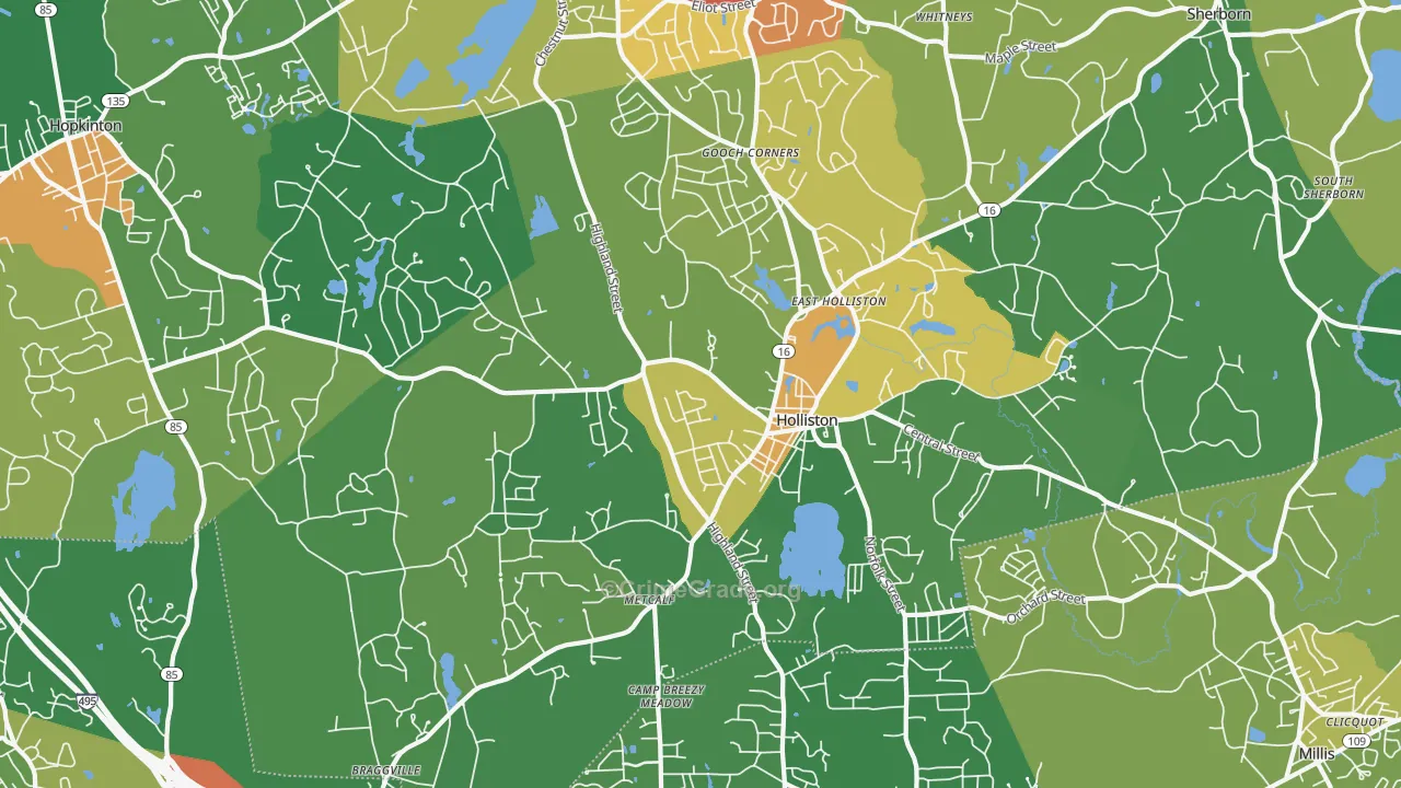 Holliston, MA Map of Burglary Rates