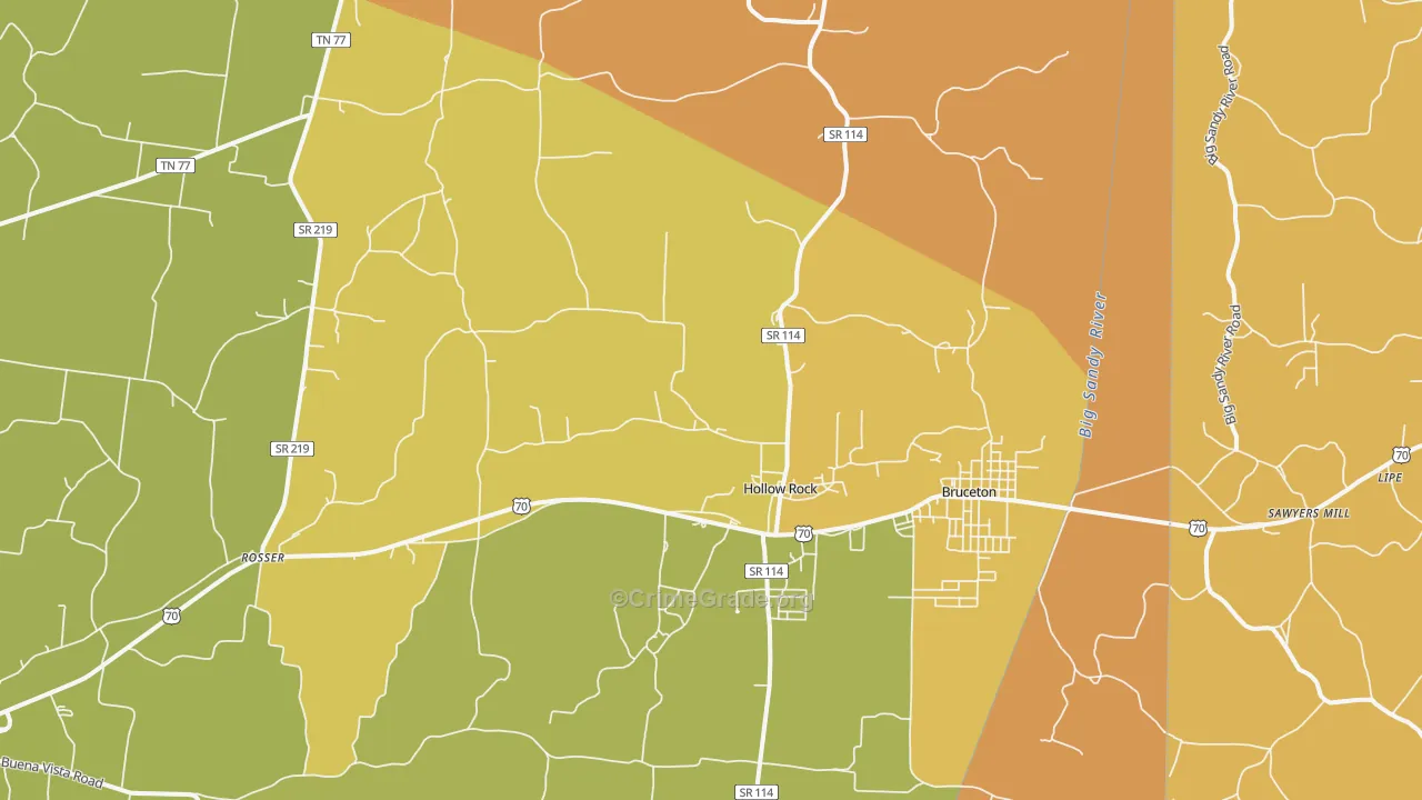 Hollow Rock, TN Map of Burglary Rates