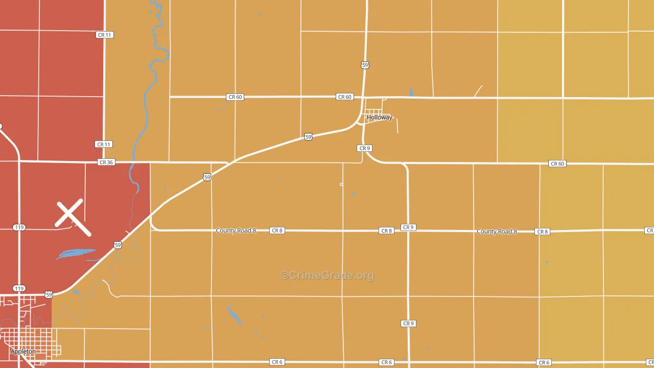 Holloway, MN Map of Burglary Rates