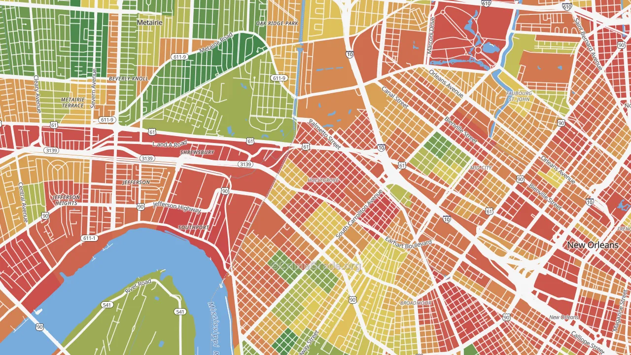 Holly Grove, New Orleans, LA Map of Burglary Rates