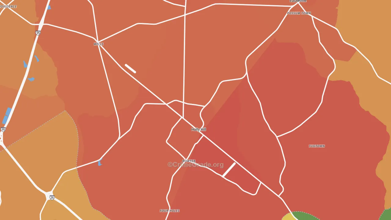 Holly Hill, SC Map of Burglary Rates