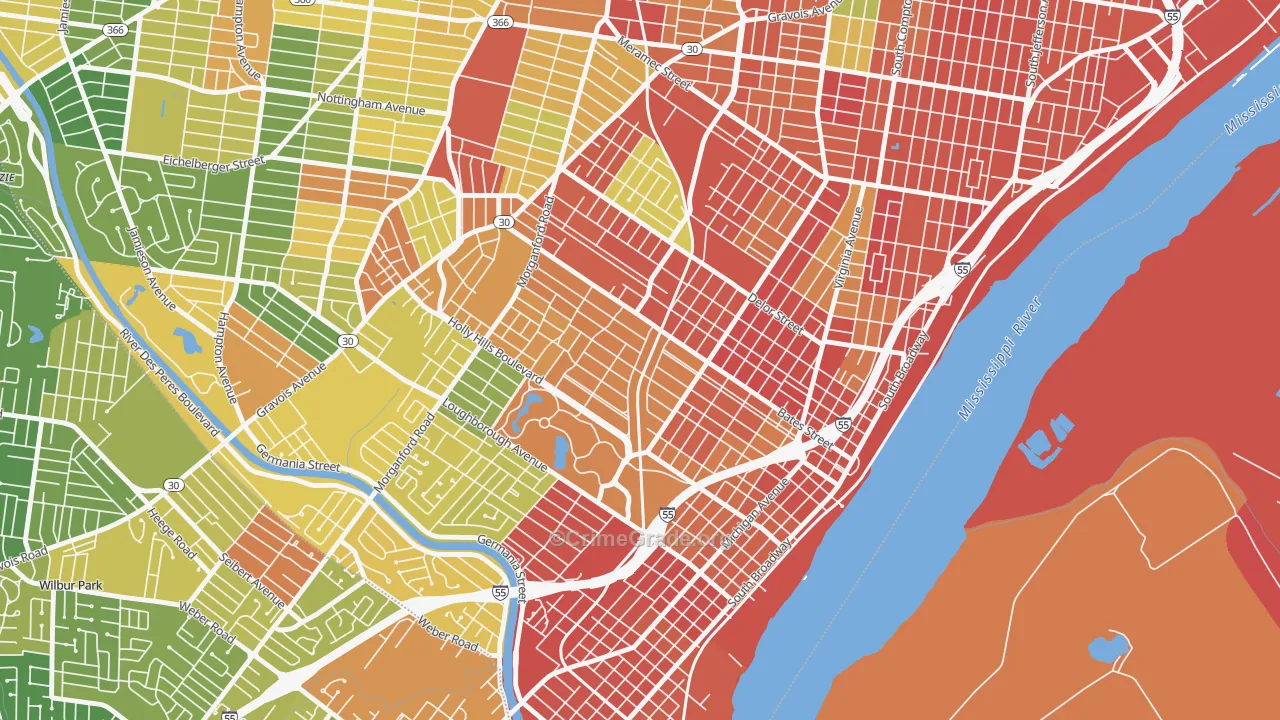 Holly Hills, St. Louis, MO Map of Burglary Rates