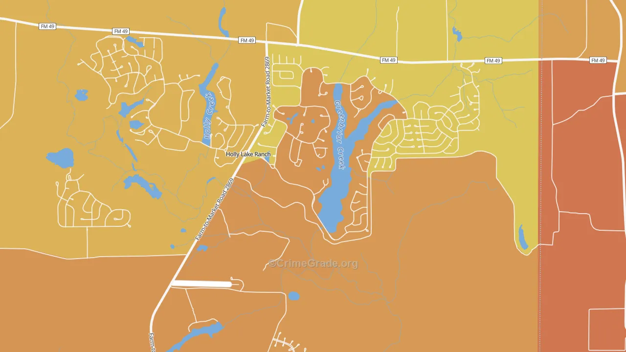 Holly Lake Ranch, TX Map of Burglary Rates