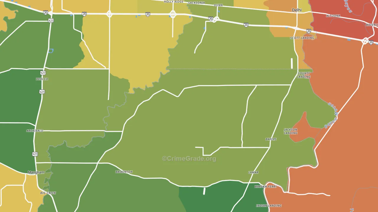 Holly Ridge, LA Map of Burglary Rates