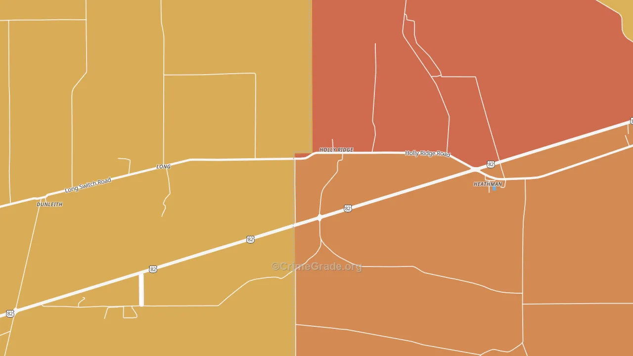 Holly Ridge, MS Map of Burglary Rates