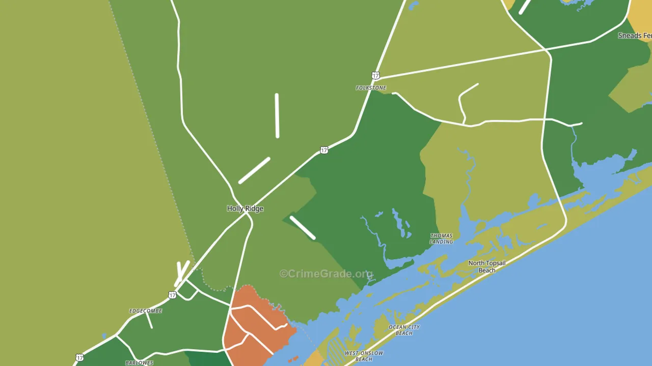 Holly Ridge, NC Map of Burglary Rates