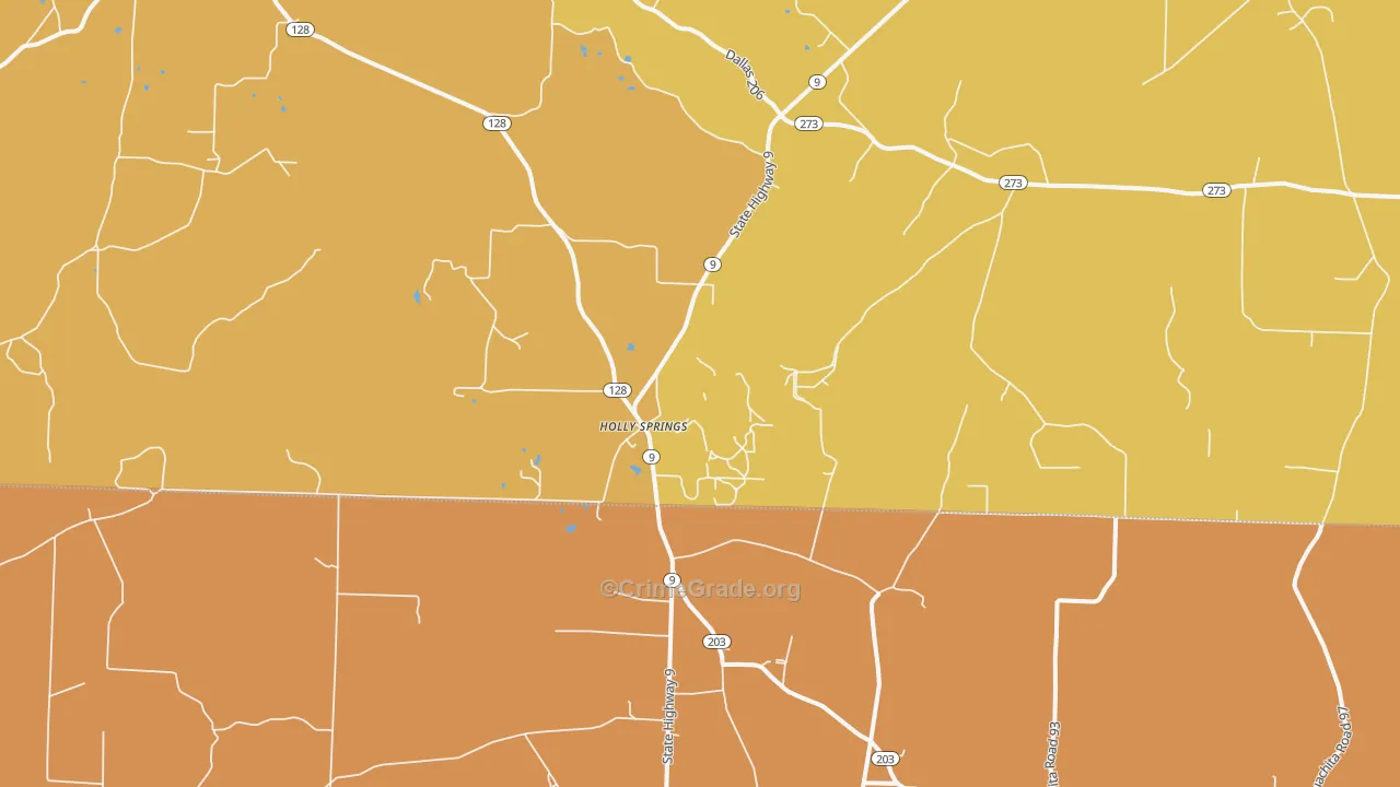 Holly Springs, AR Map of Burglary Rates