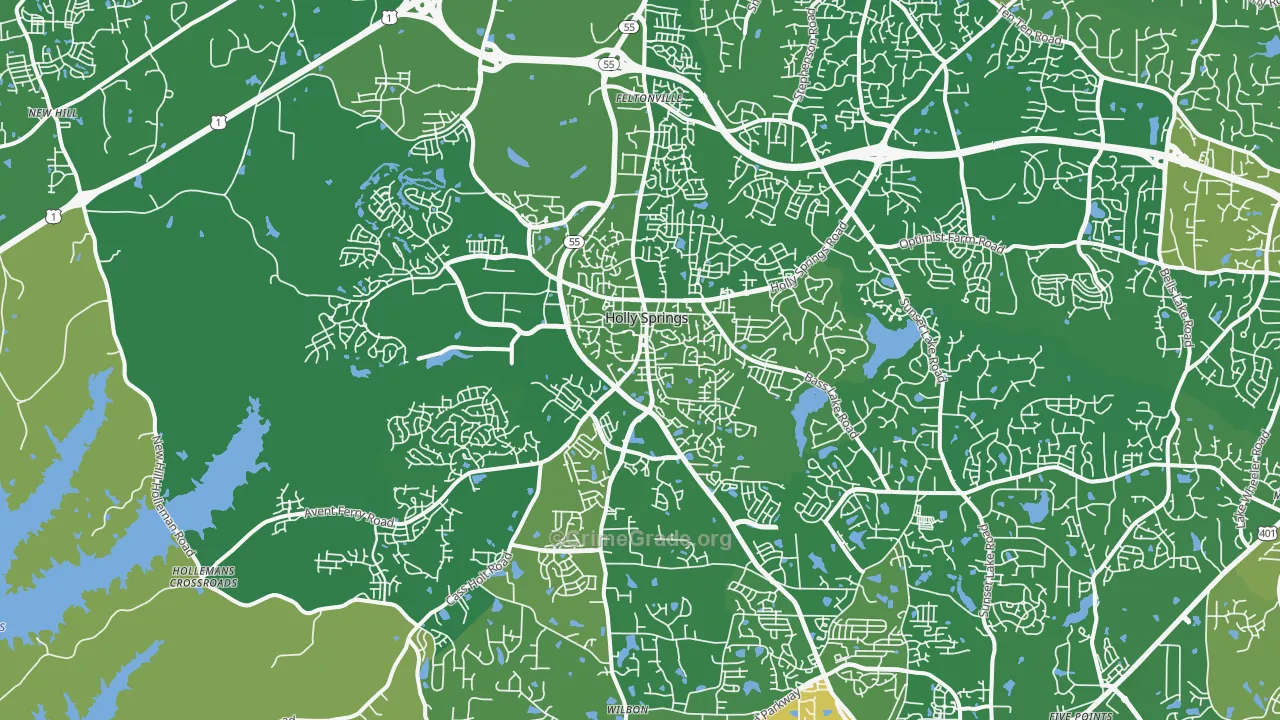 Holly Springs, NC Map of Burglary Rates