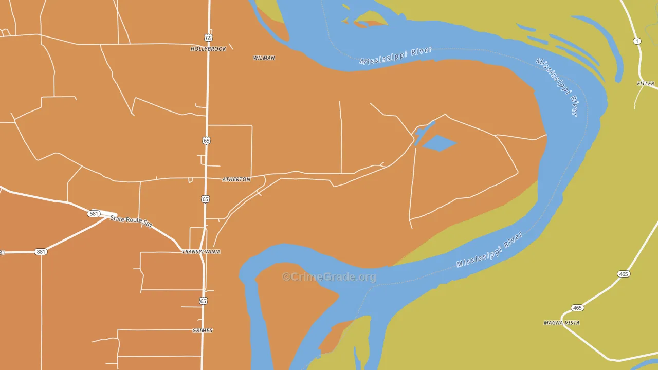 Hollybrook, LA Map of Burglary Rates