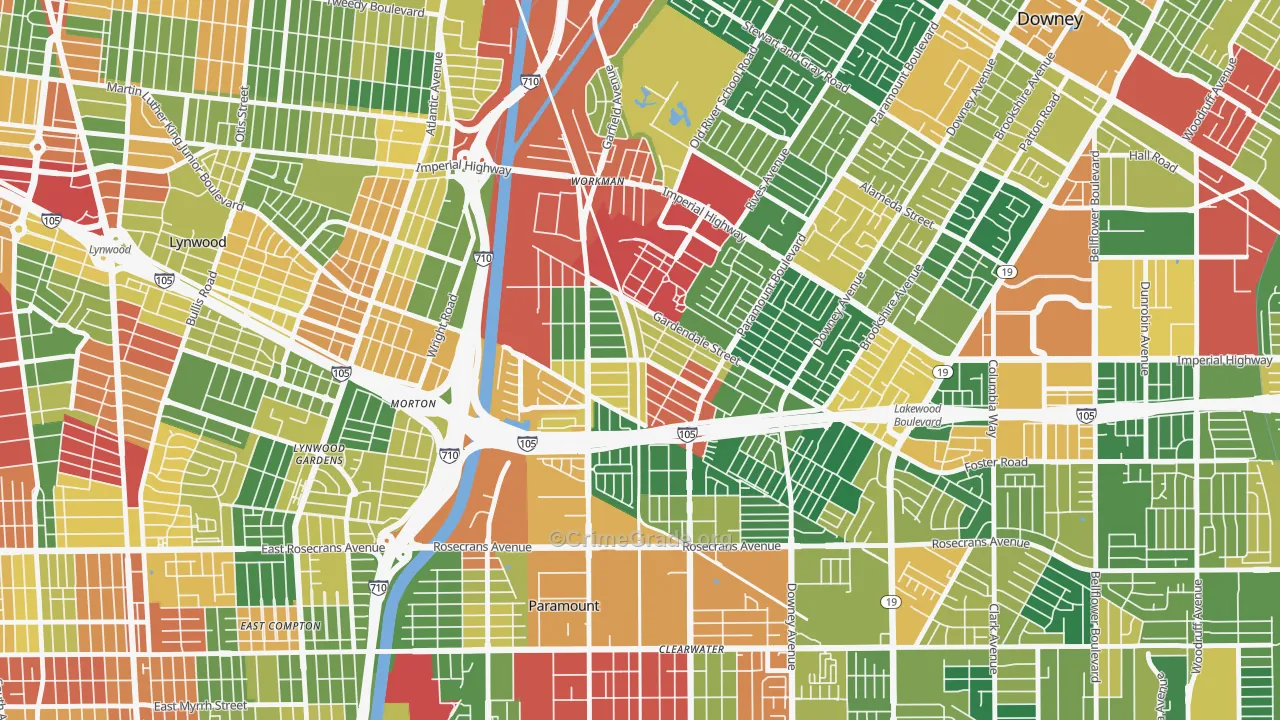 Hollydale, South Gate, CA Map of Burglary Rates