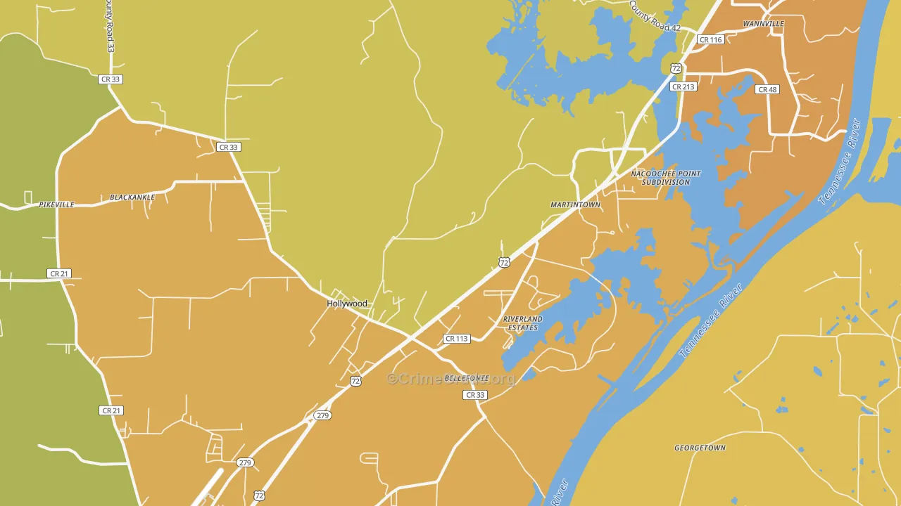 Hollywood, AL Map of Burglary Rates