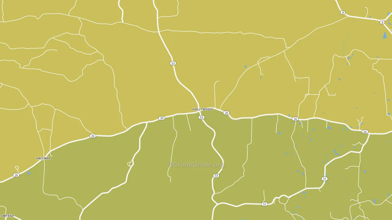 Hollywood, AR Map of Burglary Rates
