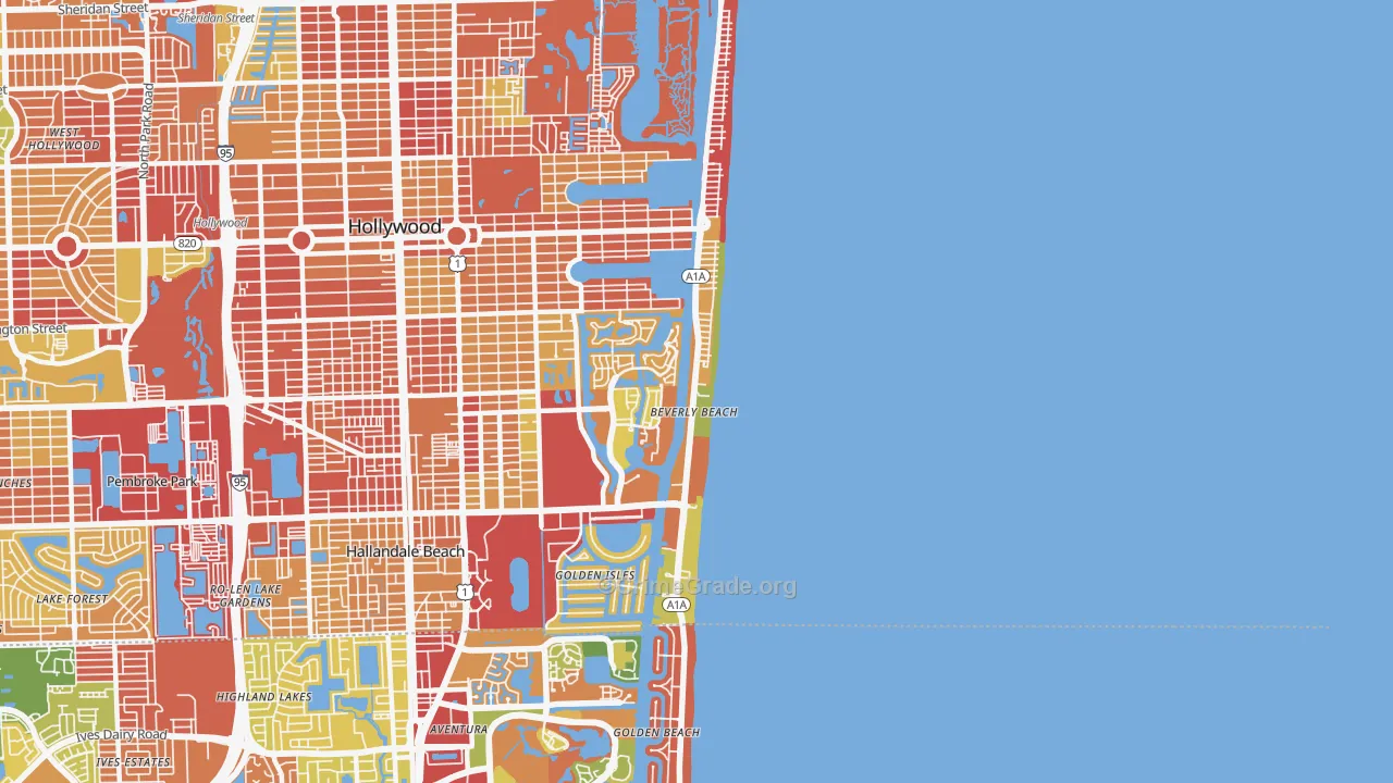 Hollywood Beach-Quadoman, Hollywood, FL Map of Burglary Rates