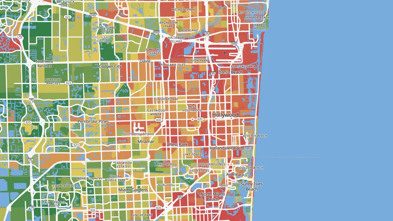 Hollywood, FL Map of Burglary Rates