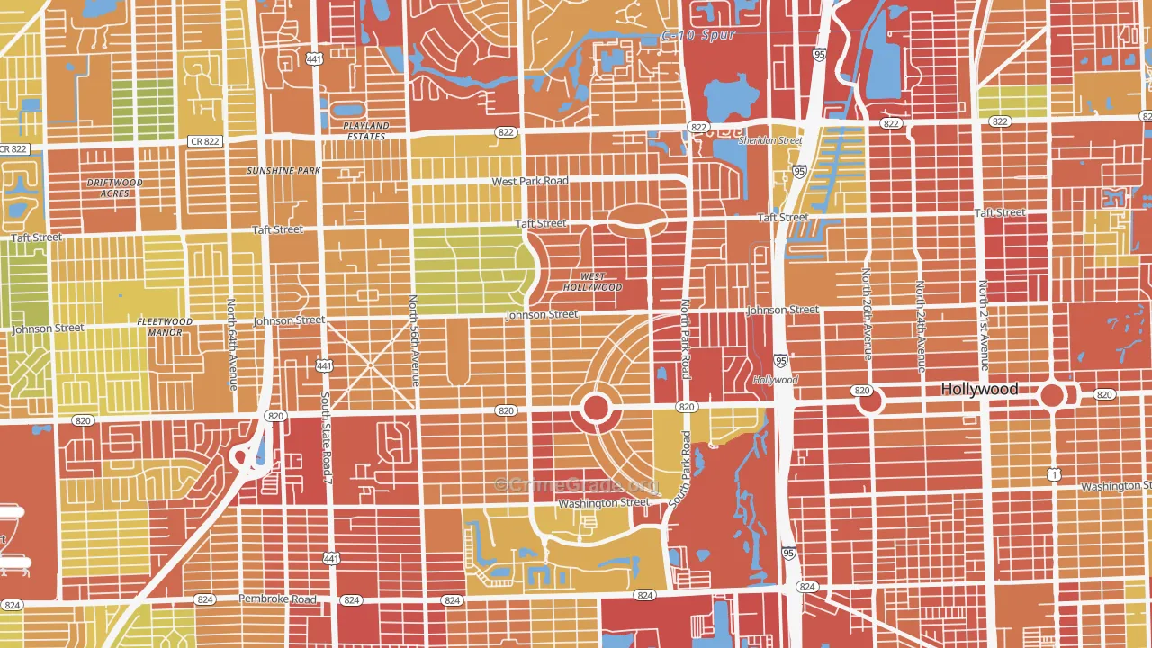 Hollywood Hills, Hollywood, FL Map of Burglary Rates