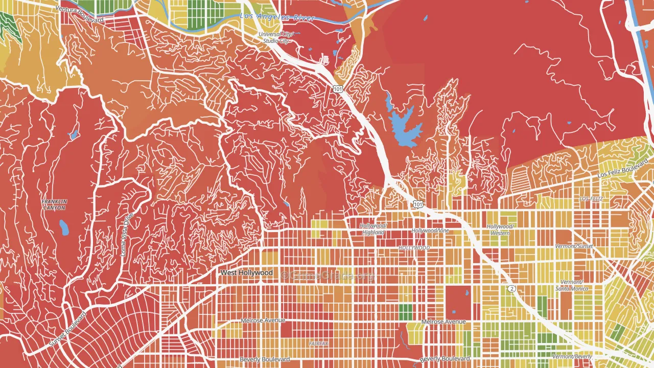 Hollywood Hills, Los Angeles, CA Map of Burglary Rates