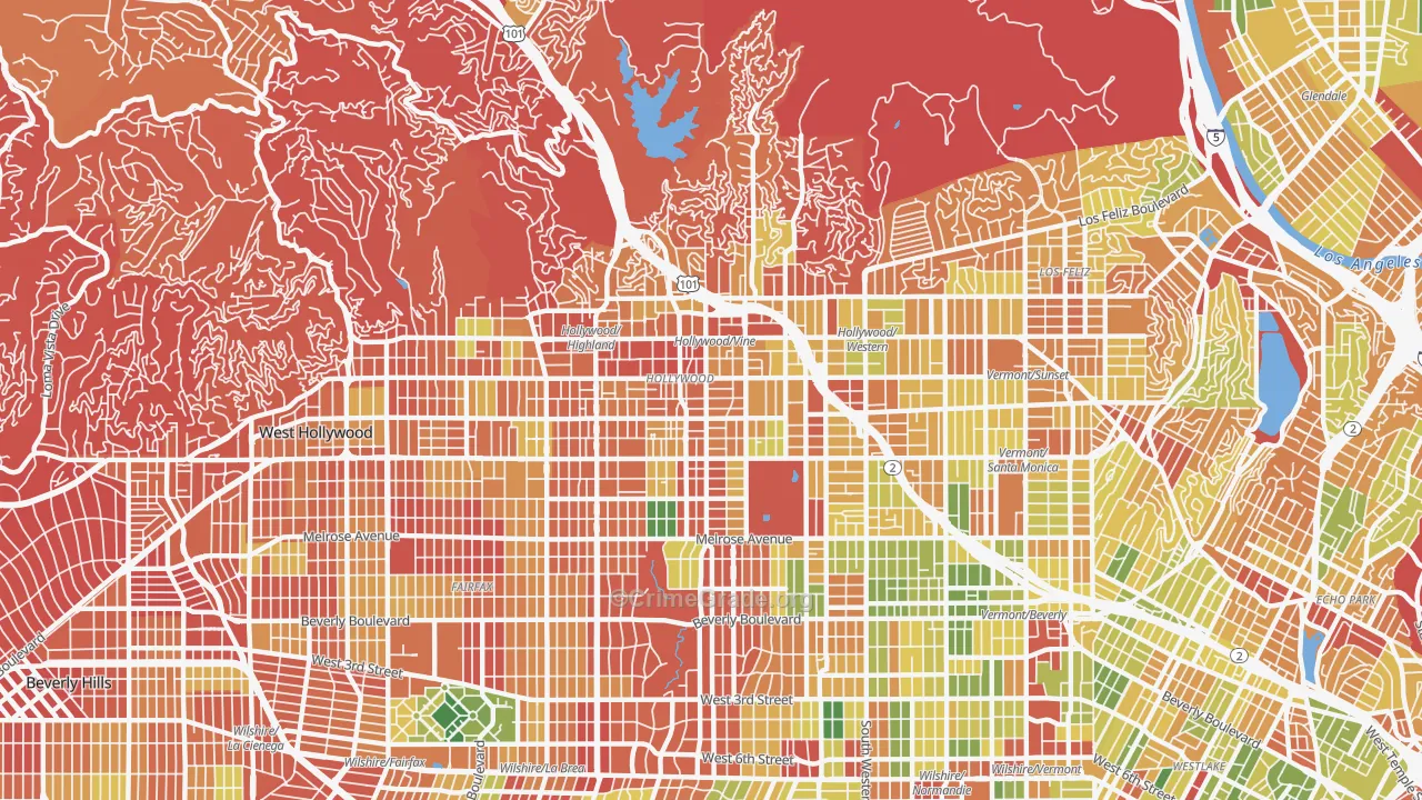 Hollywood, Los Angeles, CA Map of Burglary Rates
