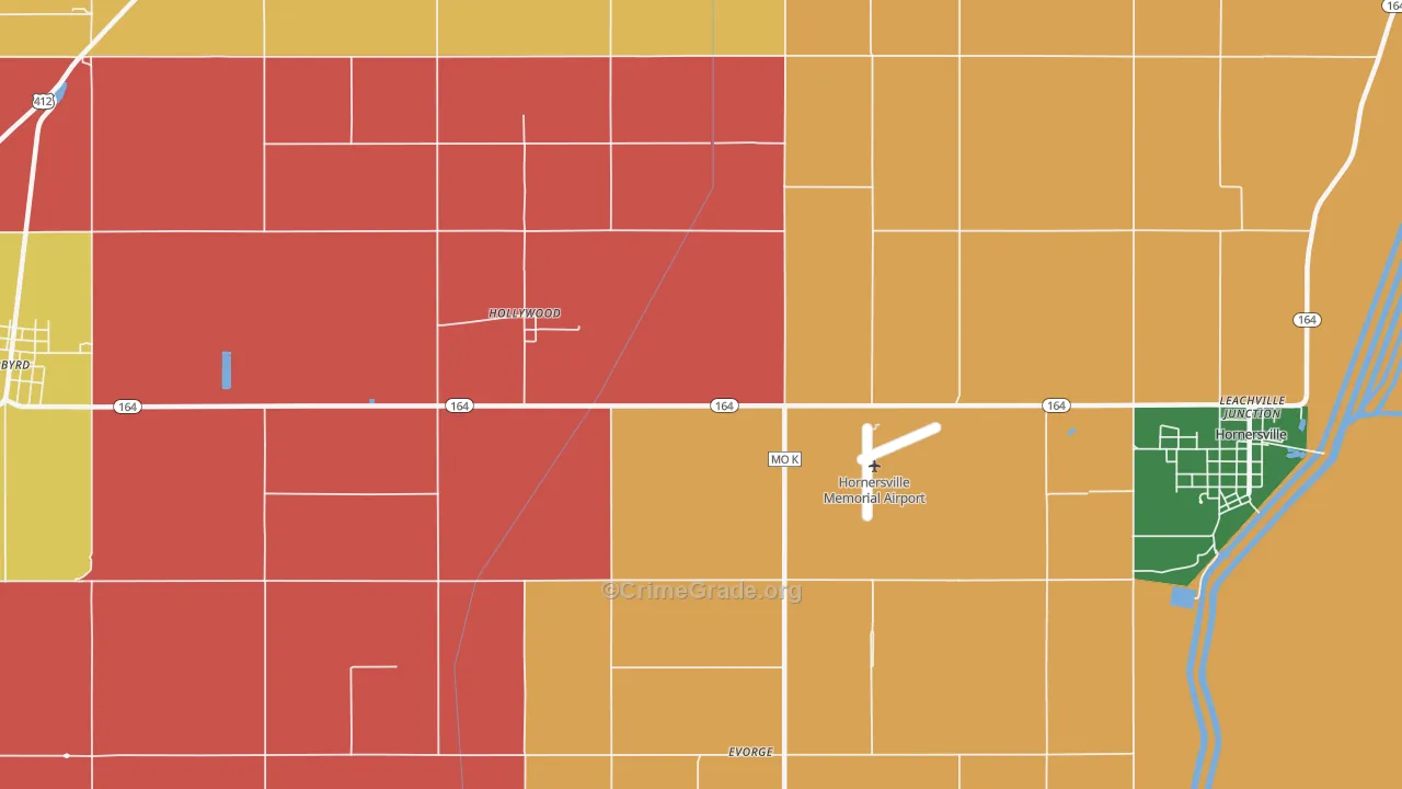 Hollywood, MO Map of Burglary Rates