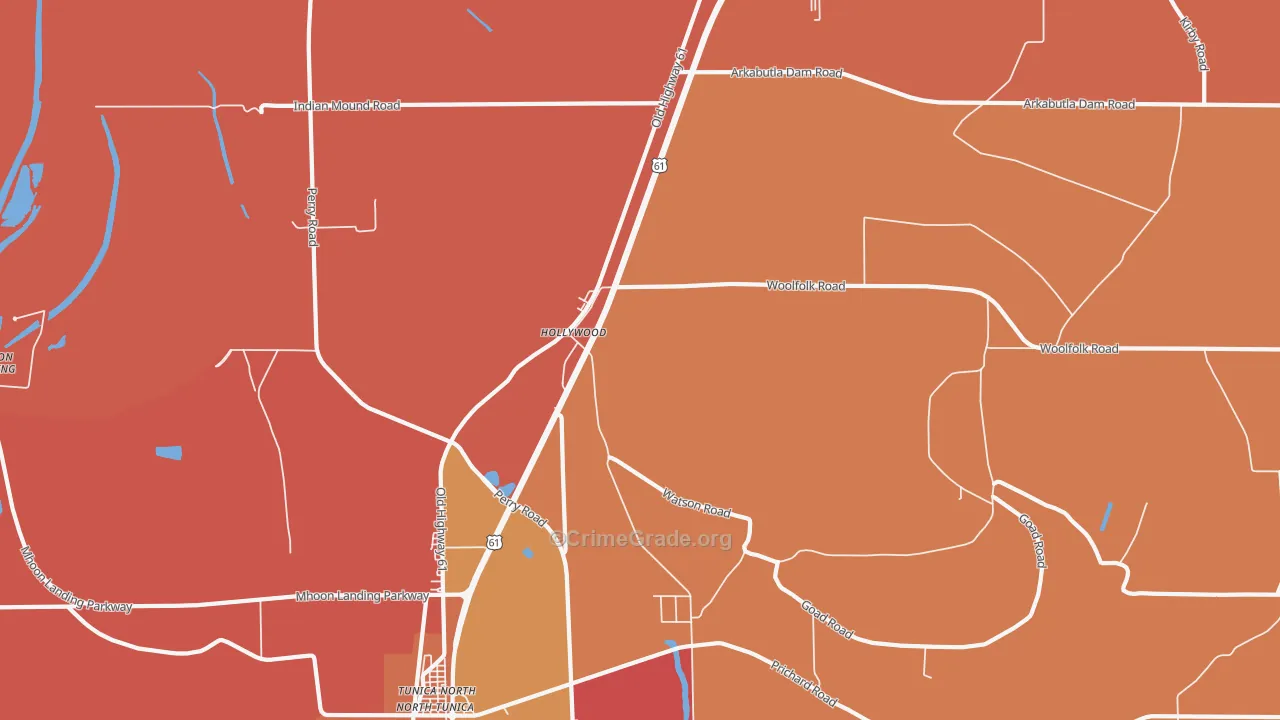 Hollywood, MS Map of Burglary Rates