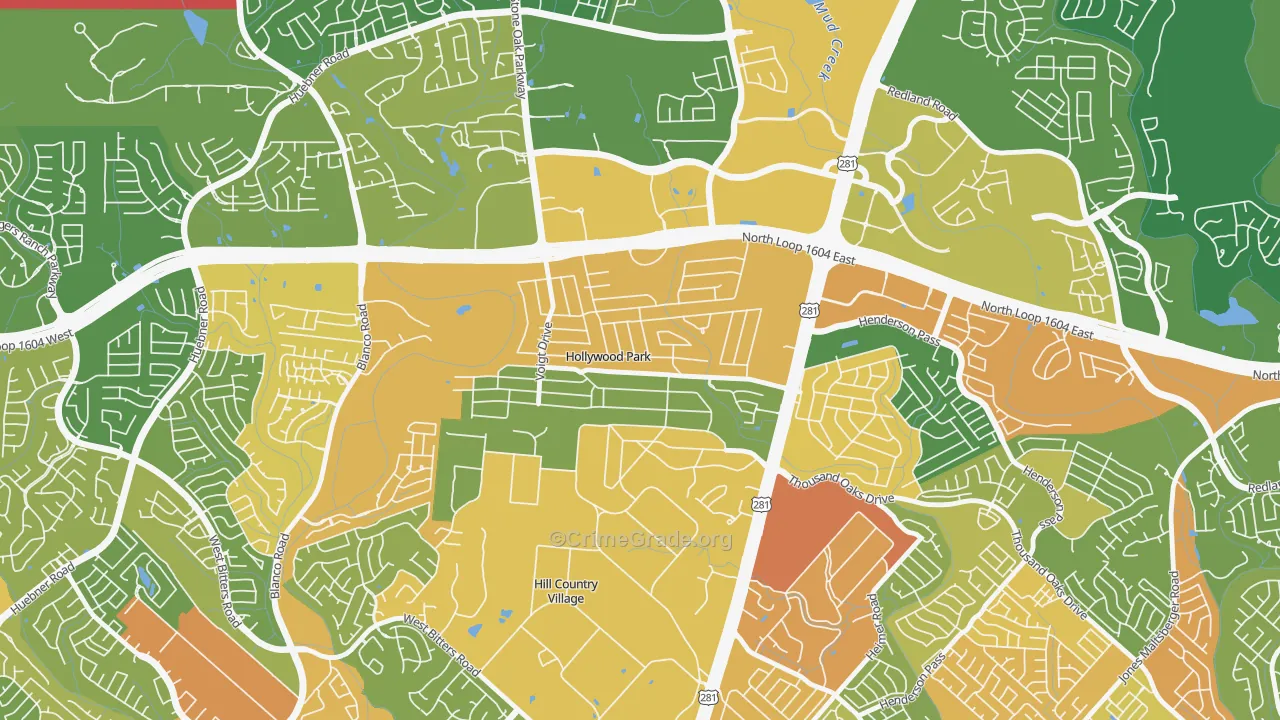 Hollywood Park, TX Map of Burglary Rates