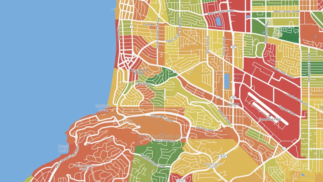 Hollywood Riviera, Redondo Beach, CA Map of Burglary Rates