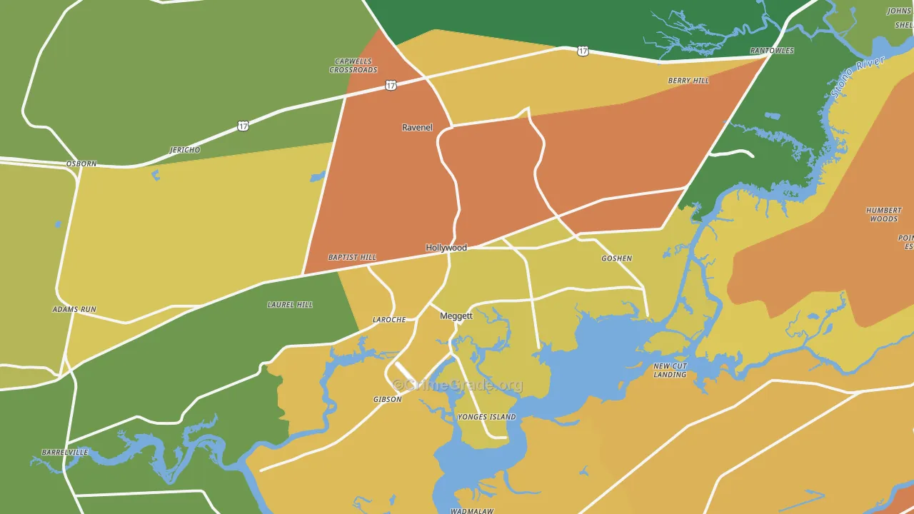 Hollywood, SC Map of Burglary Rates