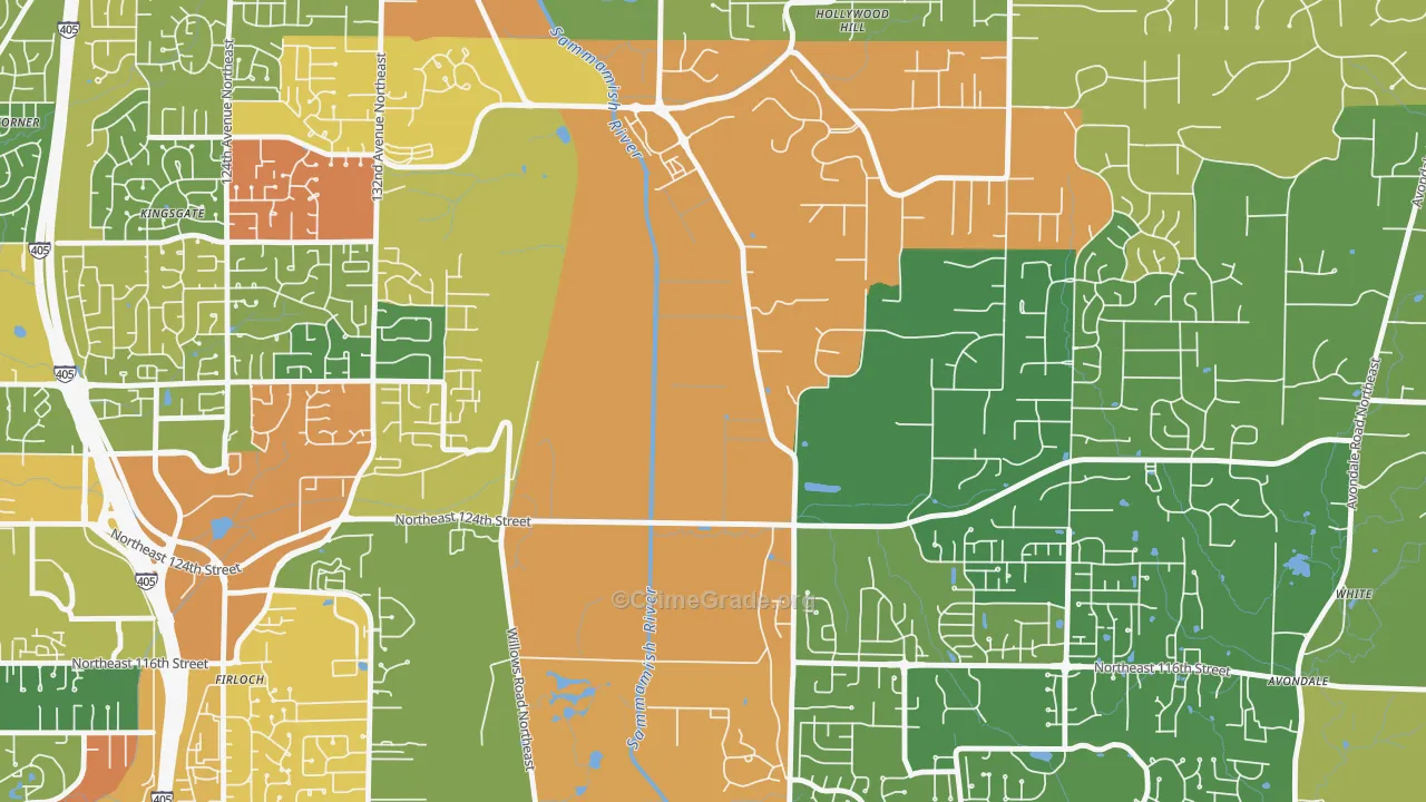 Hollywood, WA Map of Burglary Rates