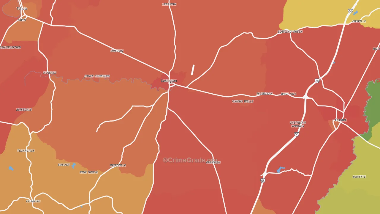 Holmes County, MS Map of Burglary Rates