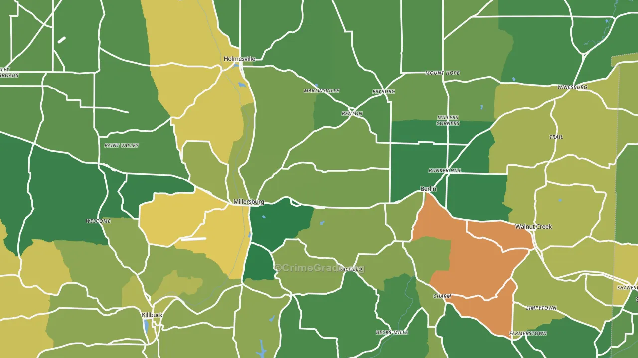 Holmes County, OH Map of Burglary Rates
