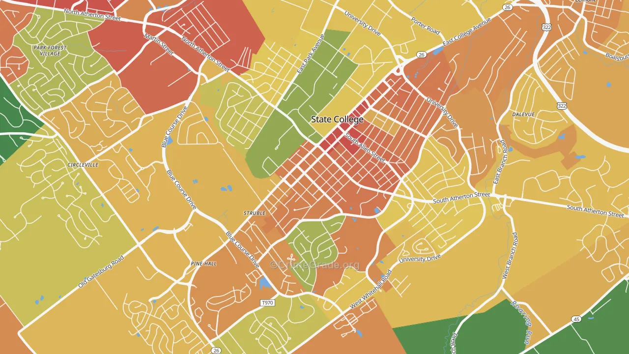 Holmes-Foster Historic District, State College, PA Map of Burglary Rates