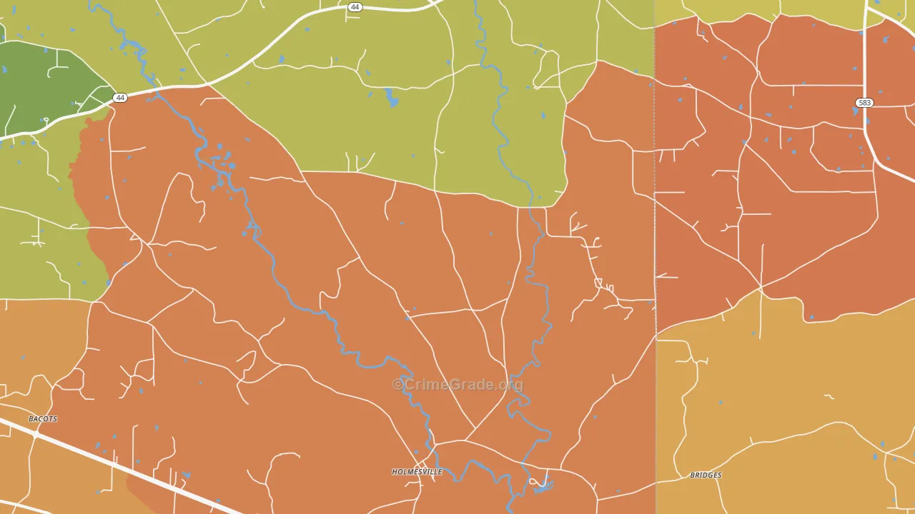 Holmesville, MS Map of Burglary Rates