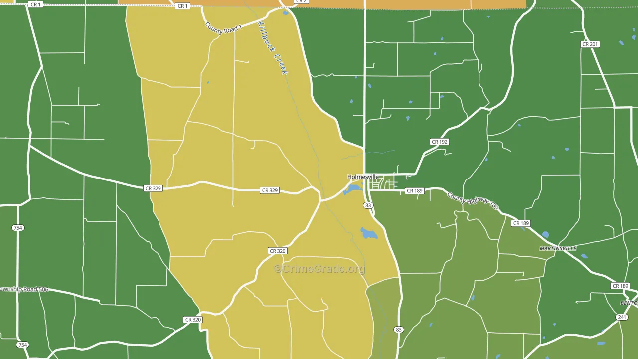 Holmesville, OH Map of Burglary Rates