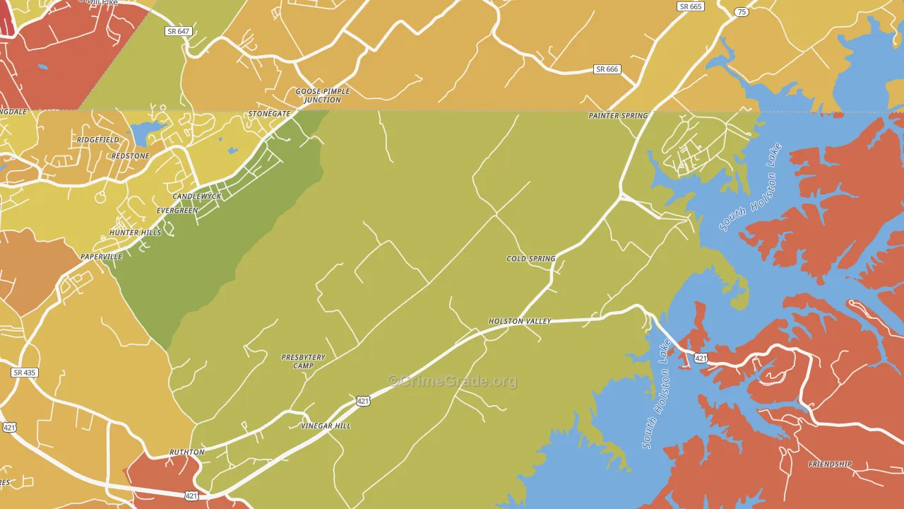 Holston Valley, TN Map of Burglary Rates