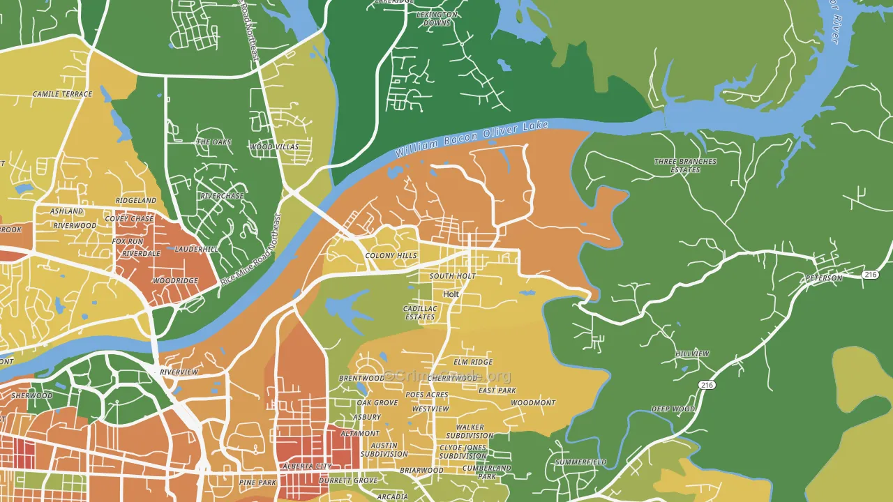 Holt, AL Map of Burglary Rates