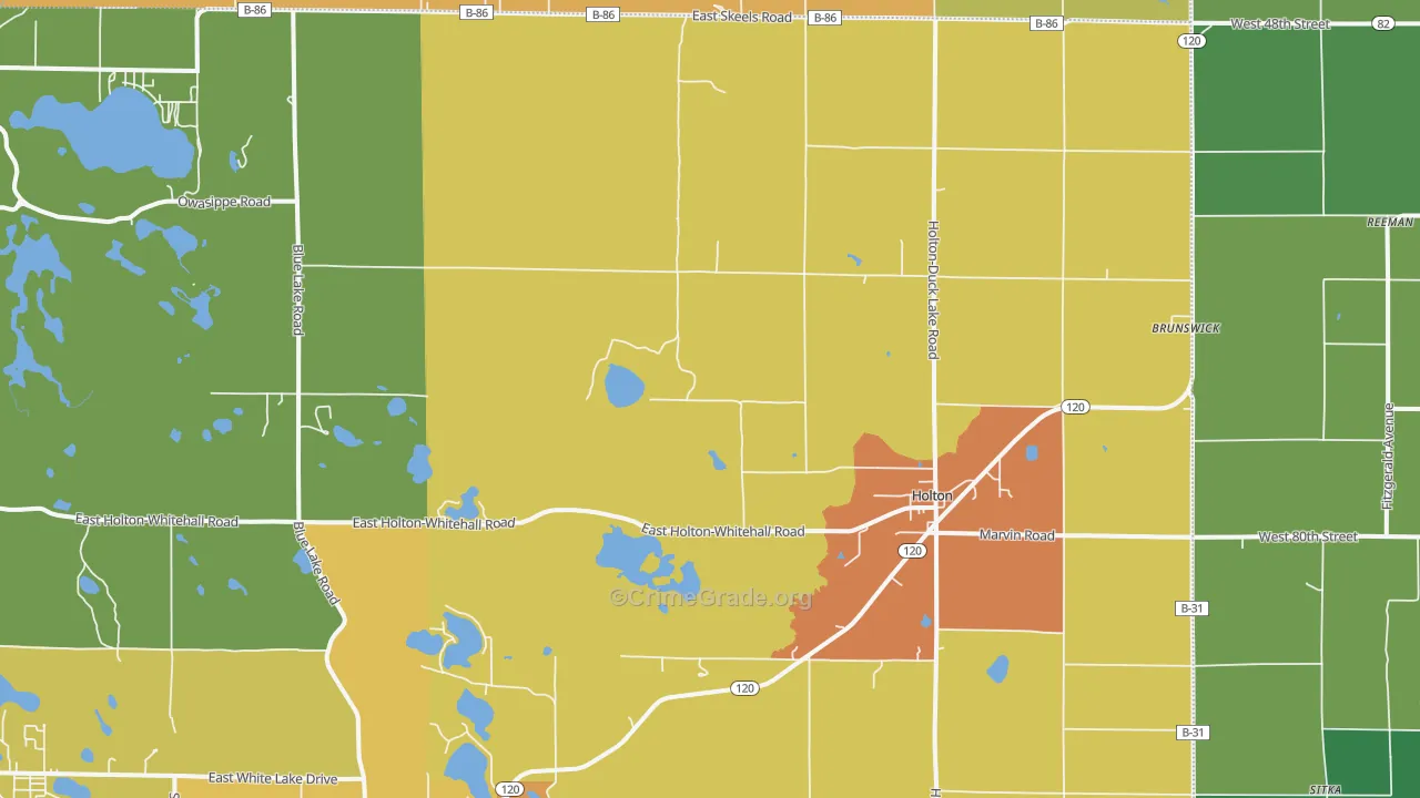 Holton, MI Map of Burglary Rates