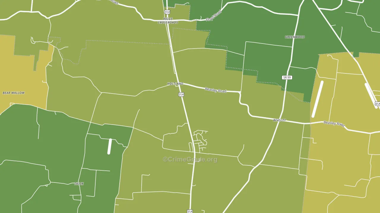 Holts Corner, TN Map of Burglary Rates