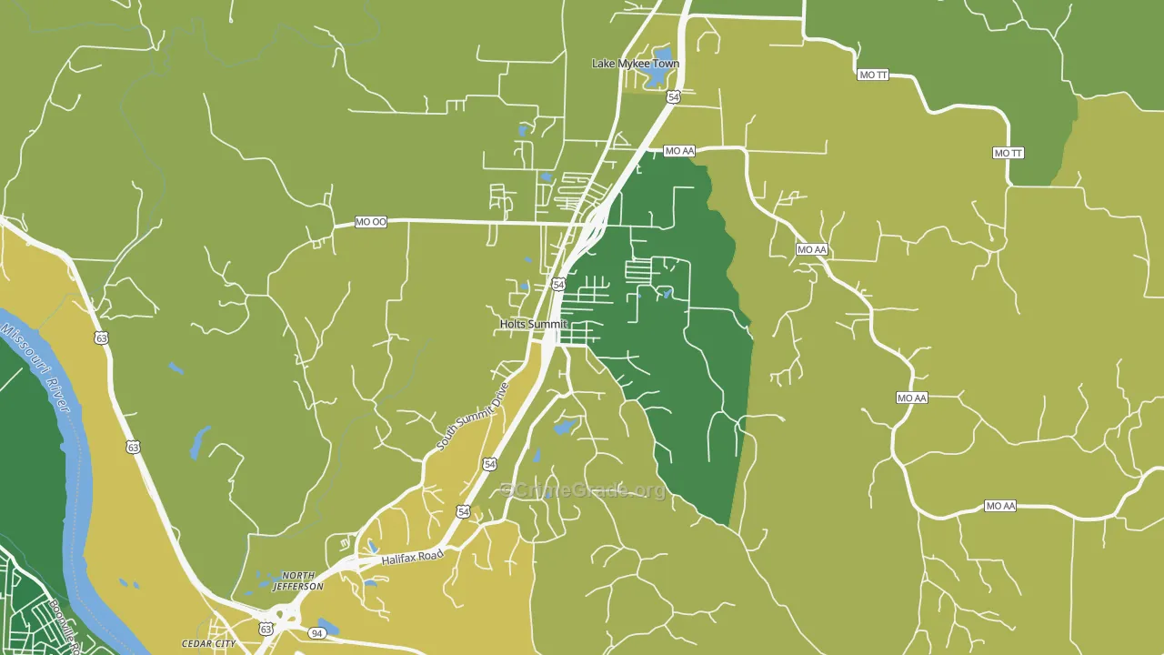 Holts Summit, MO Map of Burglary Rates