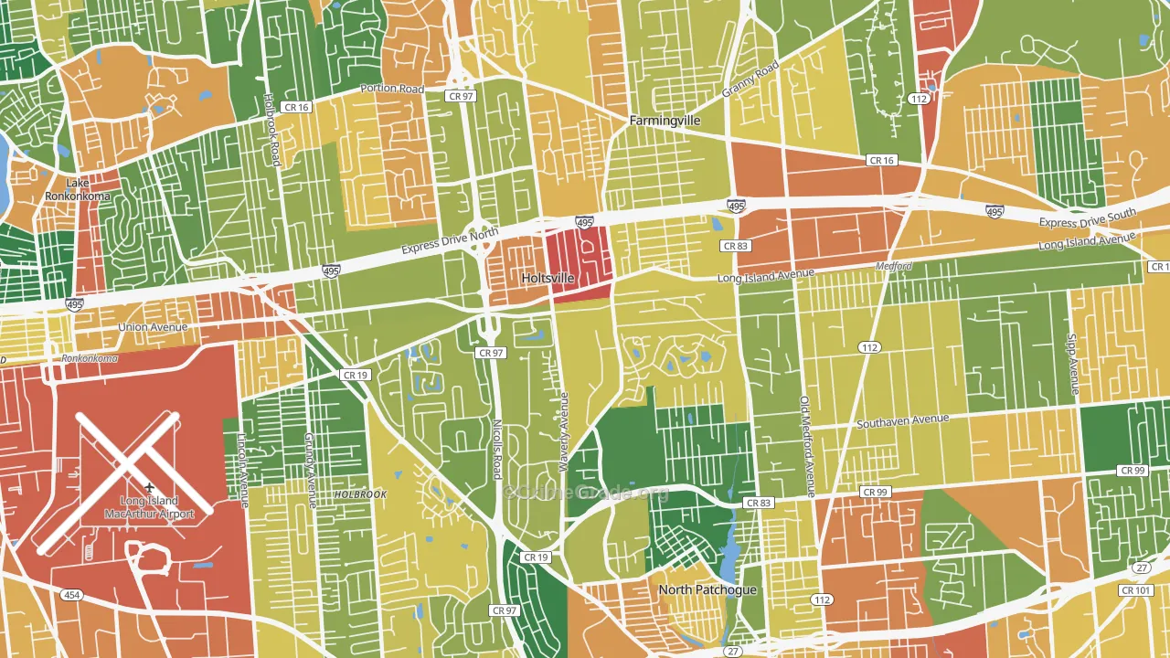 Holtsville, NY Map of Burglary Rates