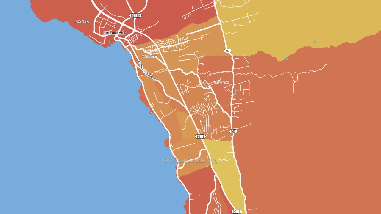 Holualoa, HI Map of Burglary Rates