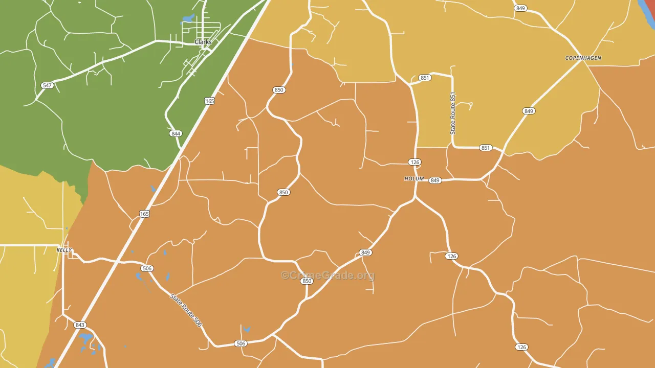 Holum, LA Map of Burglary Rates