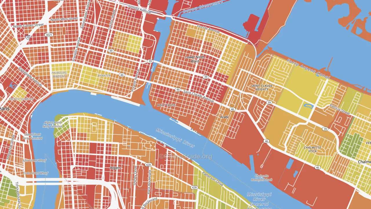 Holy Cross, New Orleans, LA Map of Burglary Rates