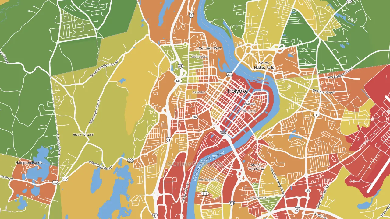 Holyoke, MA Map of Burglary Rates