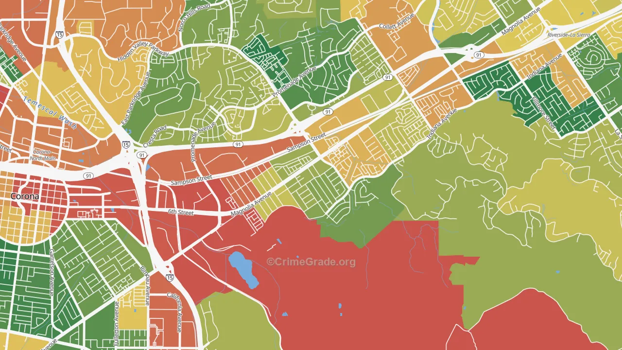 Home Gardens, Corona, CA Map of Burglary Rates