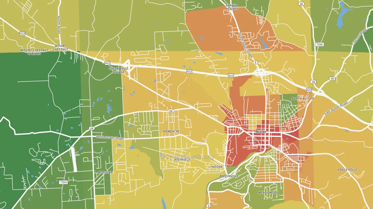 Homeacre-Lyndora, PA Map of Burglary Rates