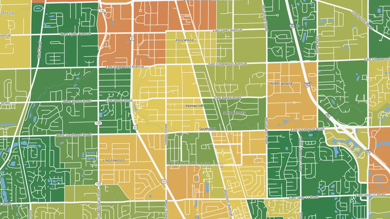 Homecroft, IN Map of Burglary Rates