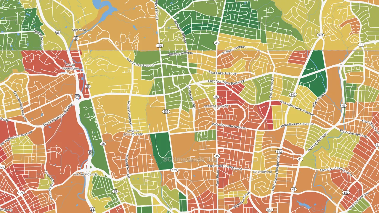 Homeland, Baltimore, MD Map of Burglary Rates