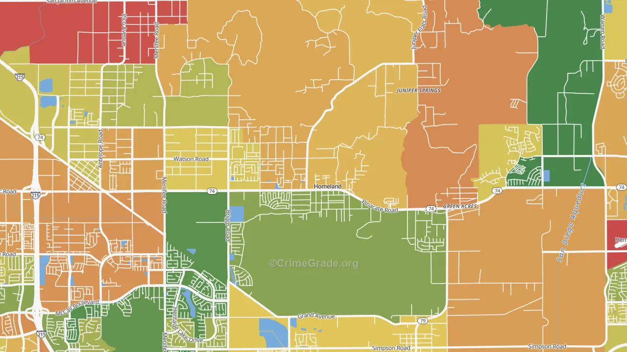 Homeland, CA Map of Burglary Rates