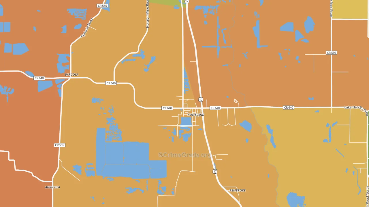 Homeland, FL Map of Burglary Rates